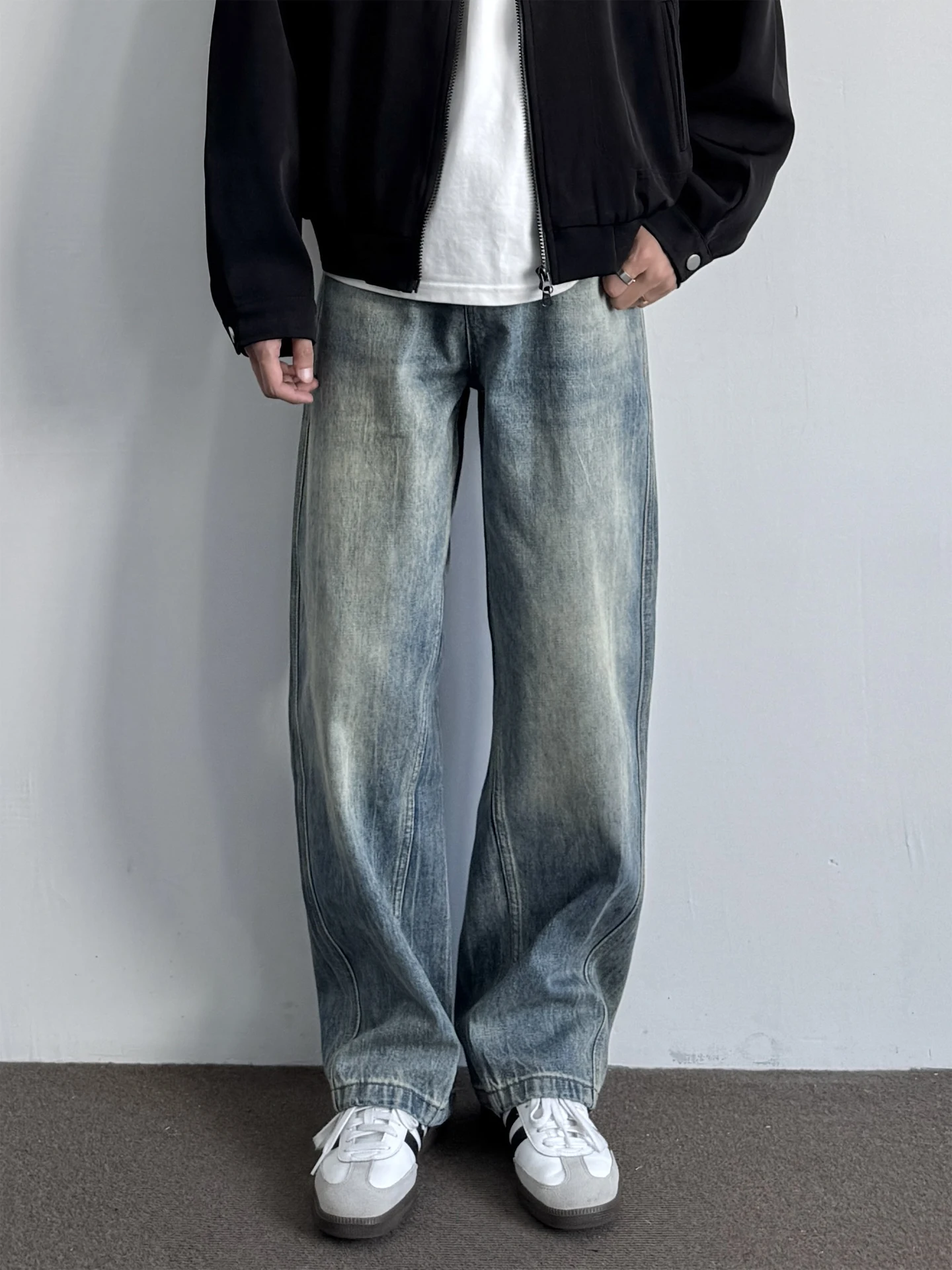 

Мужские джинсы в американском ретро-стиле, широкие прямые брюки с легким расклешением, повседневные джинсы в уличном стиле для молодежи