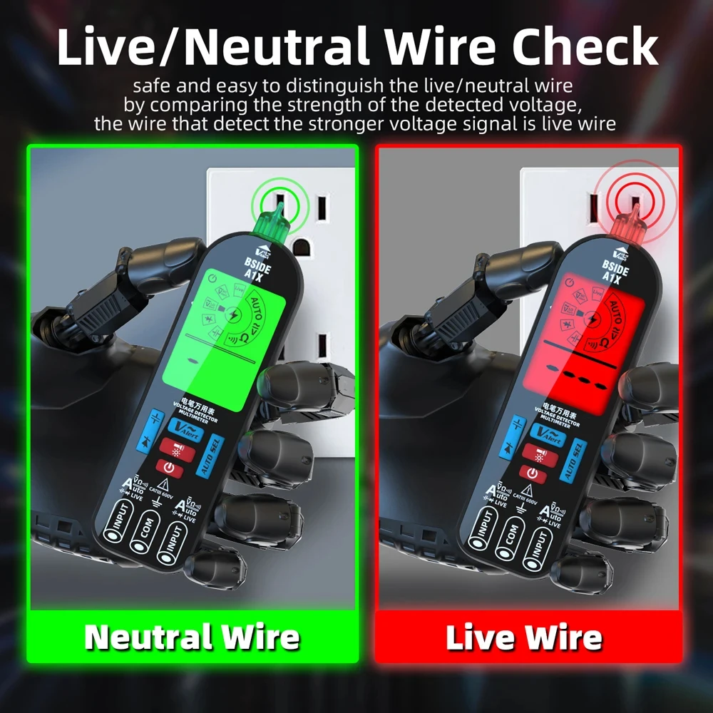 BSIDE A1X Digital Multimeter Pen Type LCD Universal Meter Live Wire Recognition Meter AC DC Voltage Resistance Diode NCV Tester