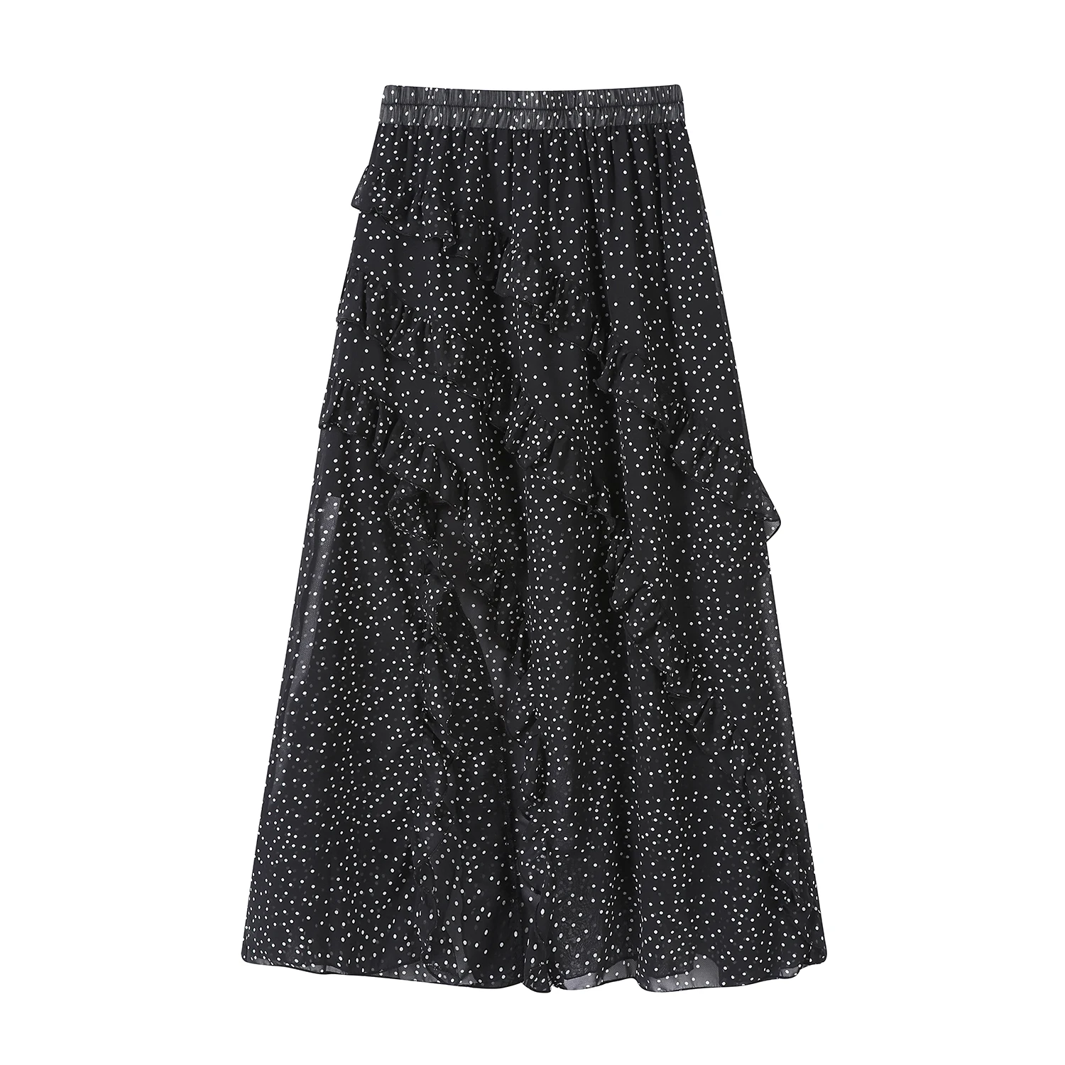 

High Waist Vintage Dots Printed Women's Umbrella Long Skirts 2025 New Summer Irregular Ruffles Casual Loose A-line Skirts Female