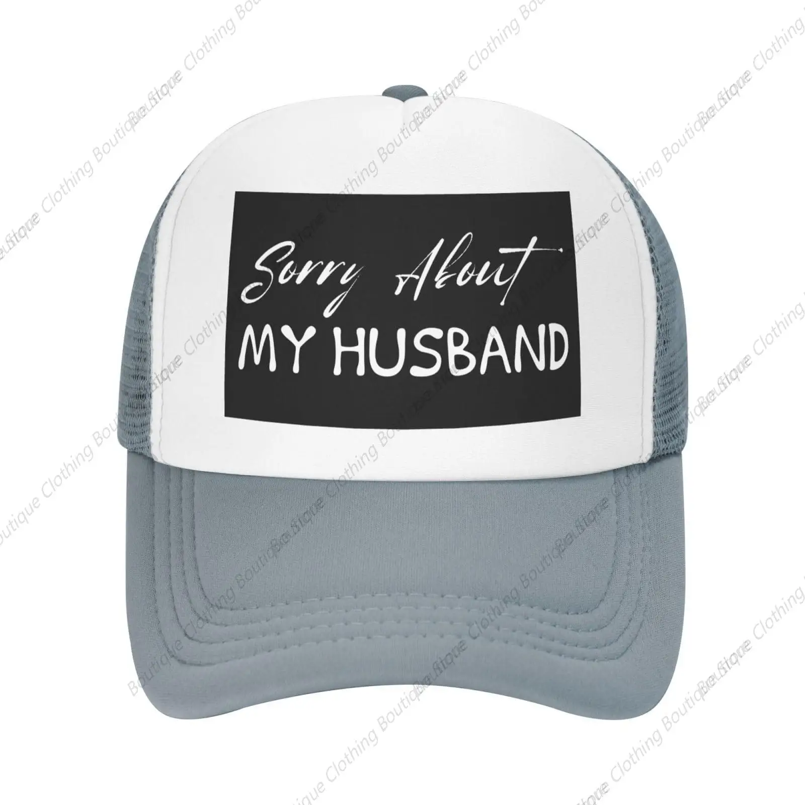 

Sorry About My Husband Mesh Hat Happy Valentine's Day Mesh Hat Men Women Baseball Cap Trucker Hat Sports Hat Gray