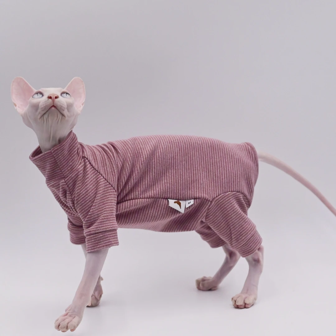 Roupas de gato sem pêlos com capuz de quatro pernas quente e macio para gatos Sphynx para outono e inverno para Devon Rex, Cornish