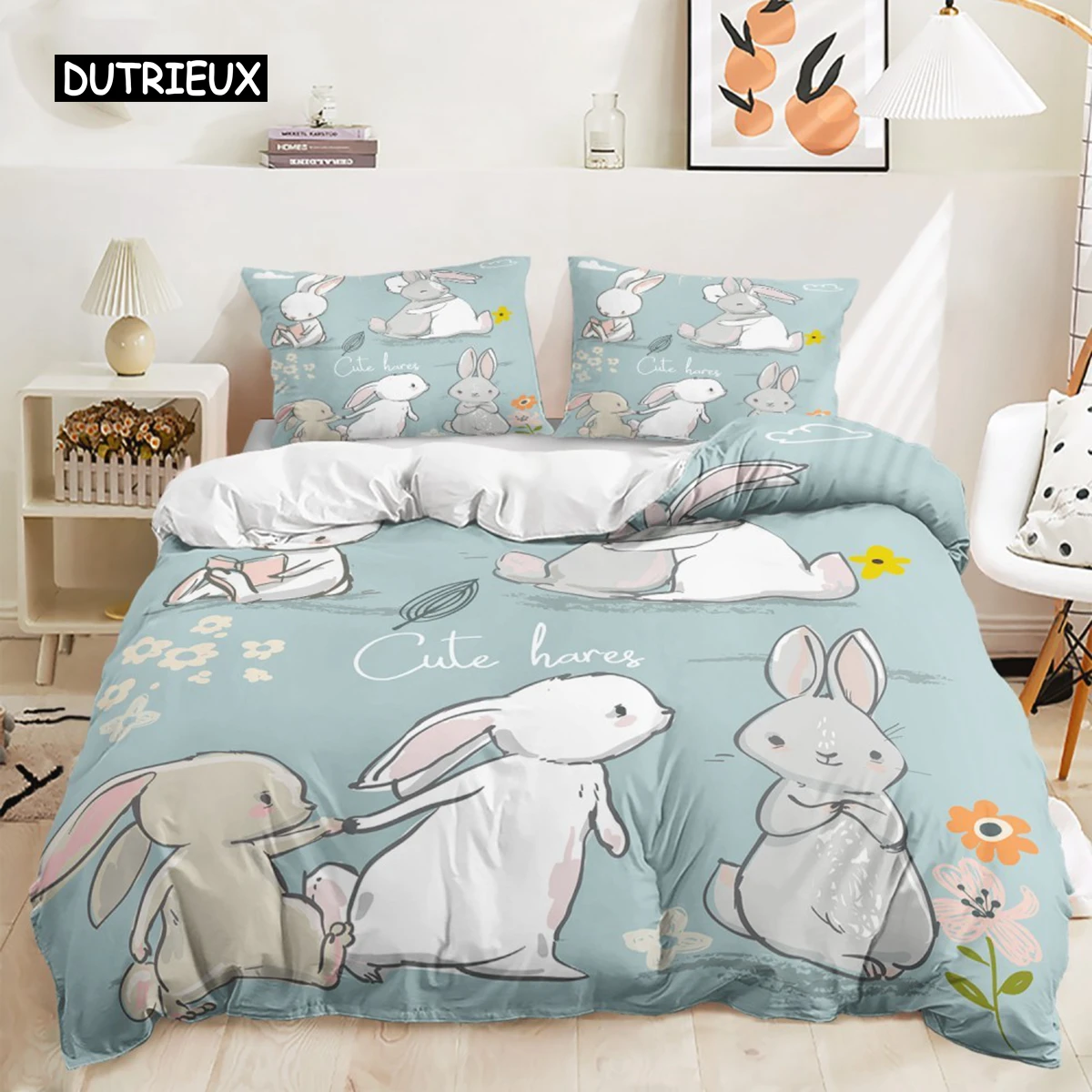 

Cartoon Rabbit Duvet Cover Easter Bunny Bedding Set Cute for Kids Teens Girls Bedroom Decoration Duvet Cover Easter Gift Friends