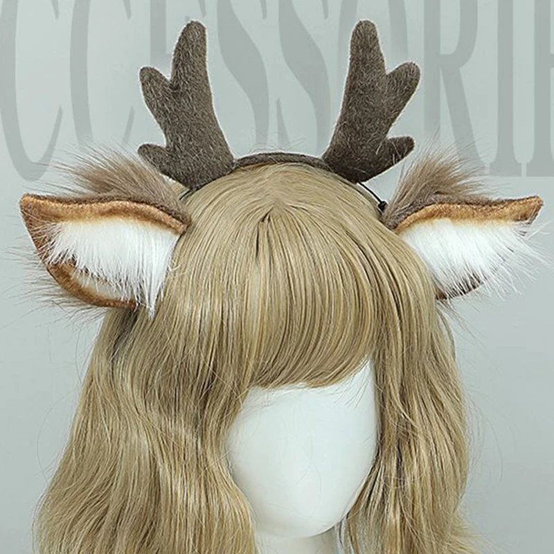 Serre-tête oreilles de cerf pour femmes, bandeau en peluche, fourrure, Anime pour Halloween, noël, accessoires de Cosplay