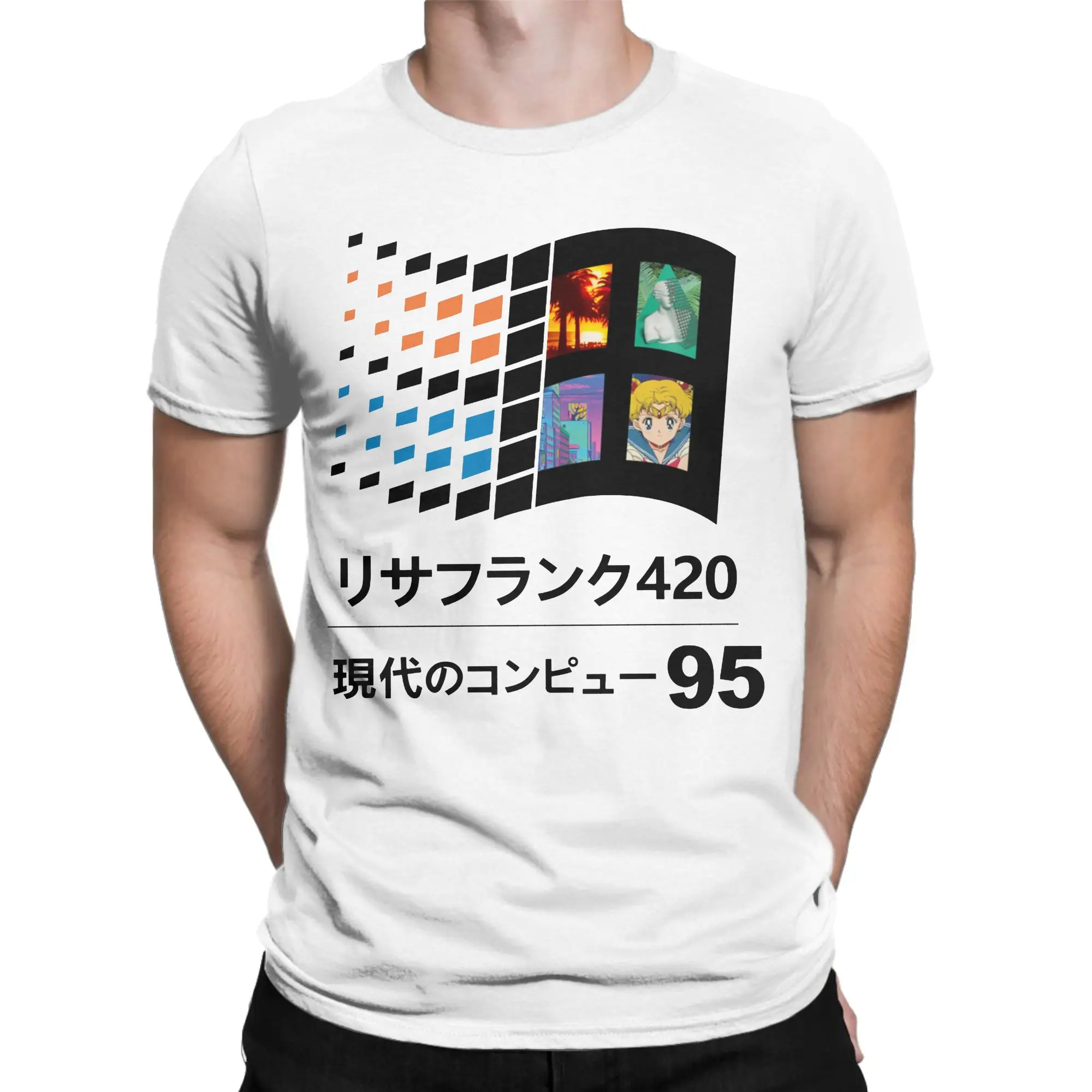 Priting Vaporwave 95 T-Shirt For Men Women Cotton Short Sleeve  Crewneck Summer Top Tee