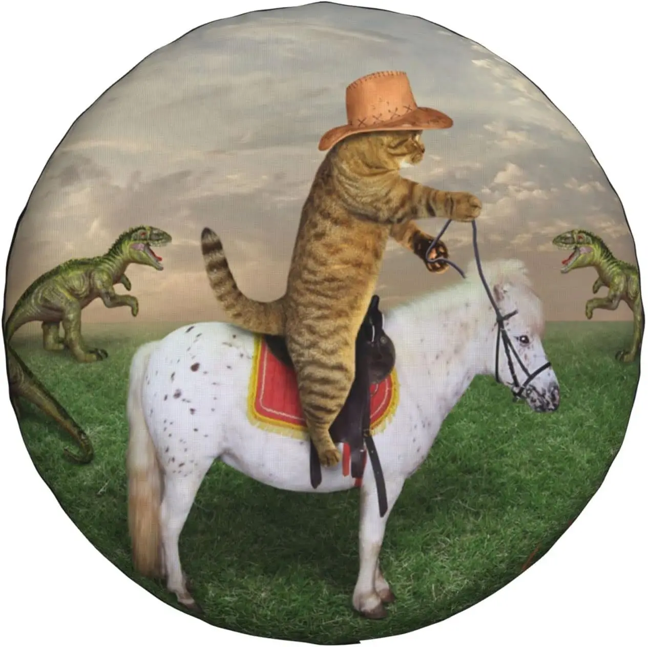 Cowboy Cat and Dinosaur Spare Tire Cover for Trailer Camper Funny Tire Covers Wheel Cover Wheel Protectors Universal