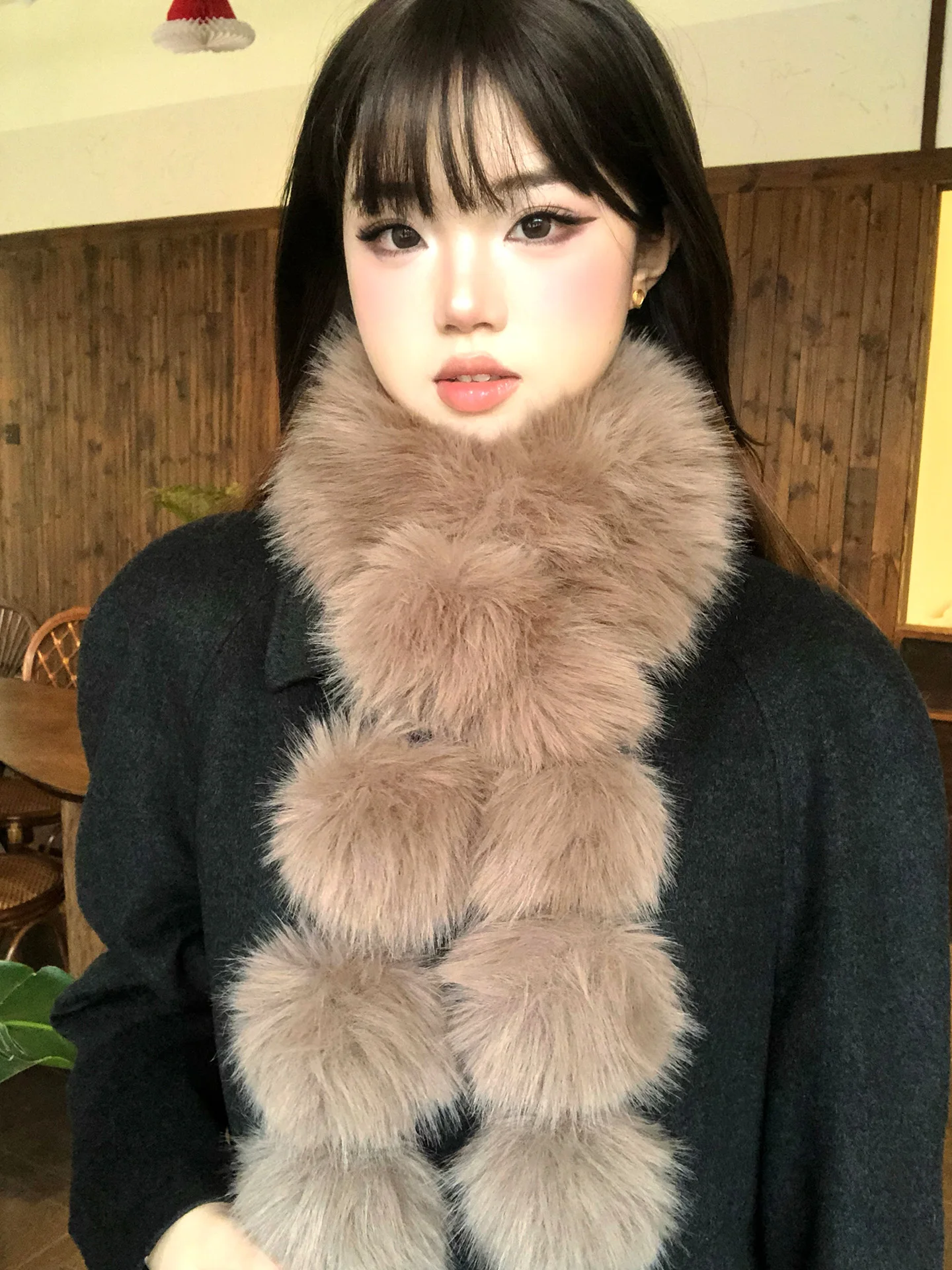 Korean Style Faux Fur Ball Scarf Women's Autumn Winter Luxury Warm Neck Protection Scarf Elegance Fur Collar Long Rectangle
