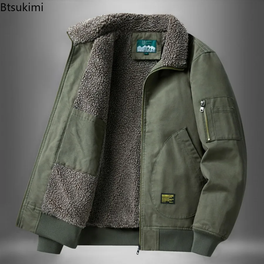 

Men's Autumn Winter Lamb's Wool Jacket Solid Color Fleece Workwear Plus Size Outdoor Travel Lapel Coat Men Warm Cotton Clothing
