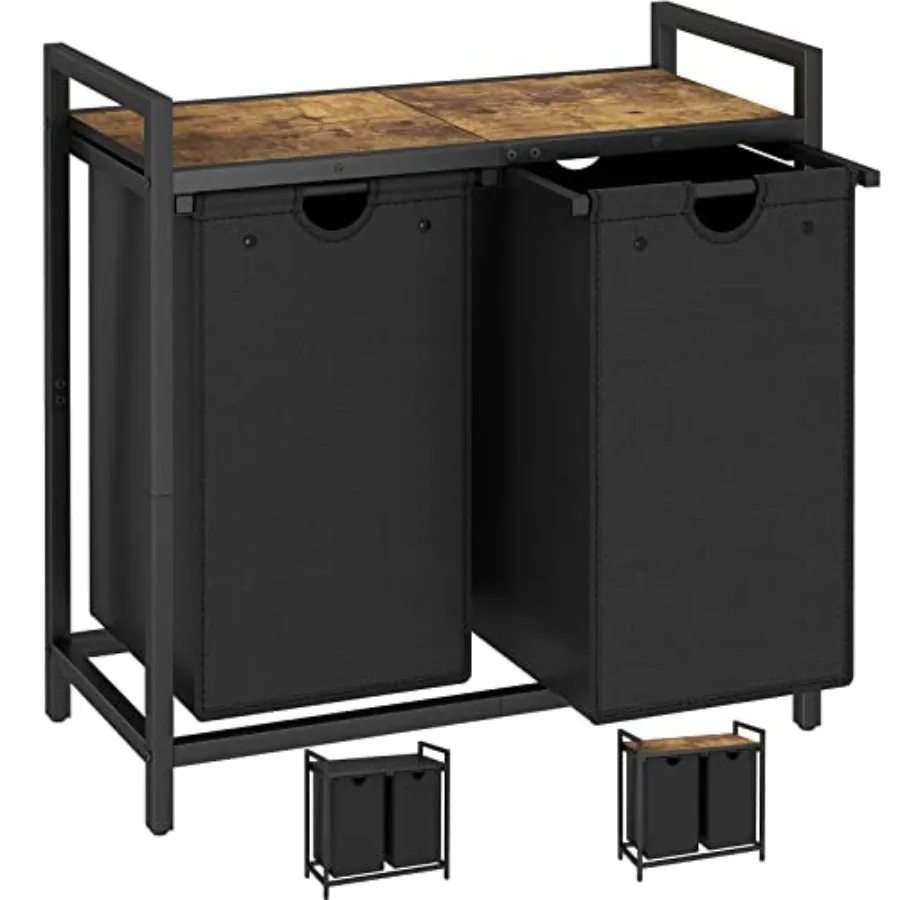 

Двухцветная корзина для белья 2 × 48 л с 2 съемными мешками для сортировки белья и верхней полкой для хранения одежды