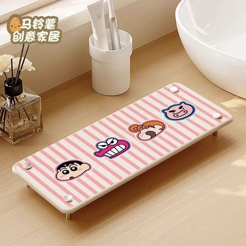Crayon ShinChans Hard Diatomaceous Earth Bathroom Counter Mat Quick Dry Absorbent Sink Tray for Toothbrush Cup