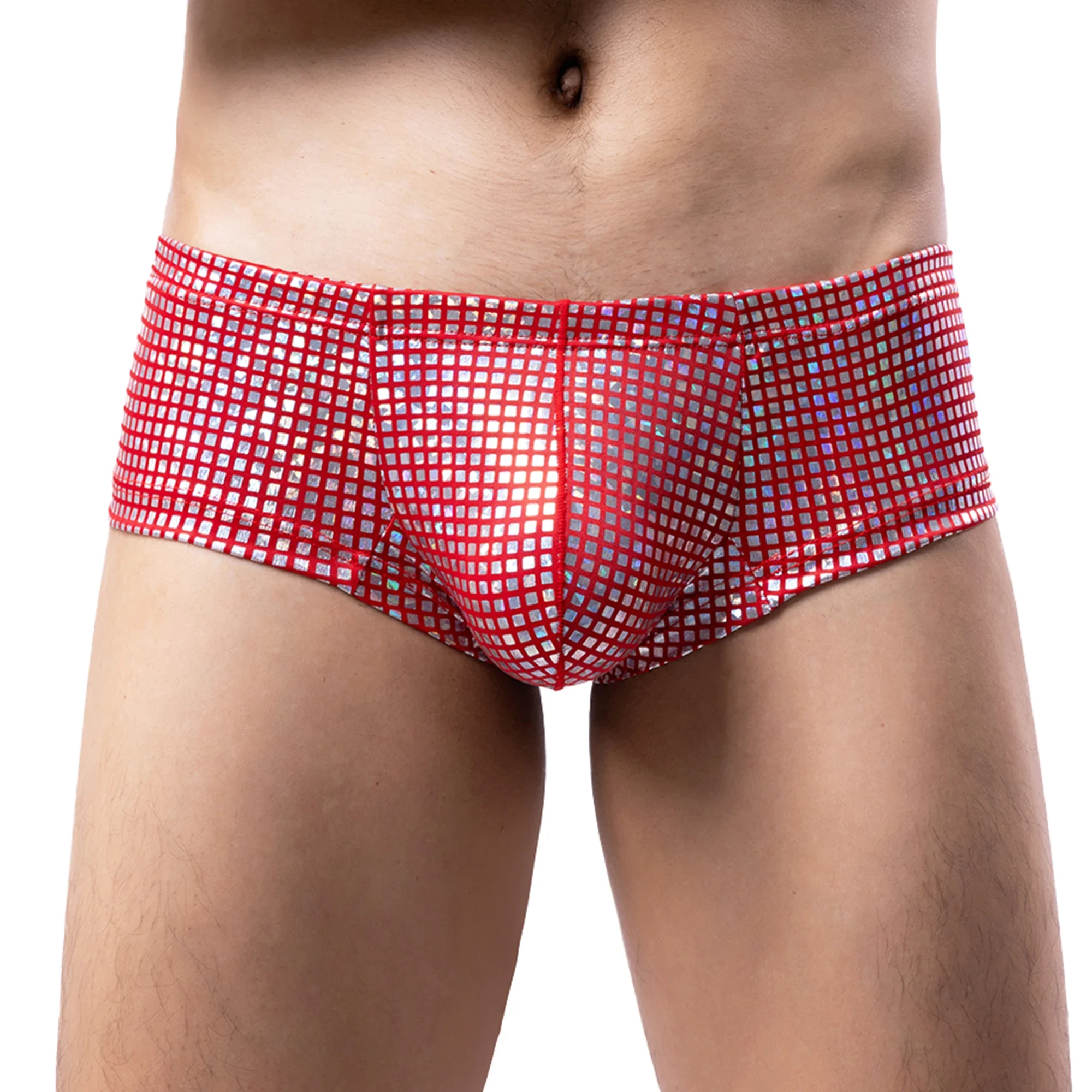 Fashion Men's Sexy Underwear Sequin Shiny Boxers Shorts Low Waist Trunks Underpants Bulge Pouch Briefs Breathable Comfy Panties