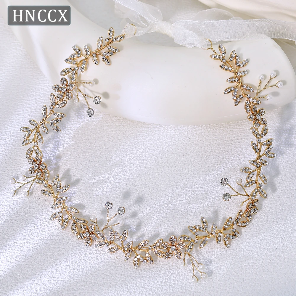 

YouLaPan Gold Color Bridal Hair Accessories Exquisite Wedding Headwear Handmade Women Rhinestone Flower Leaf Headband HP89