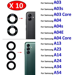 Lente de vidro traseira da câmera com esparadrapo, Samsung A03, A03s, núcleo A04, A04s, A04E, A14, A24, A34, A54, A13, A23, 4G, 5G, 10pcs por lote