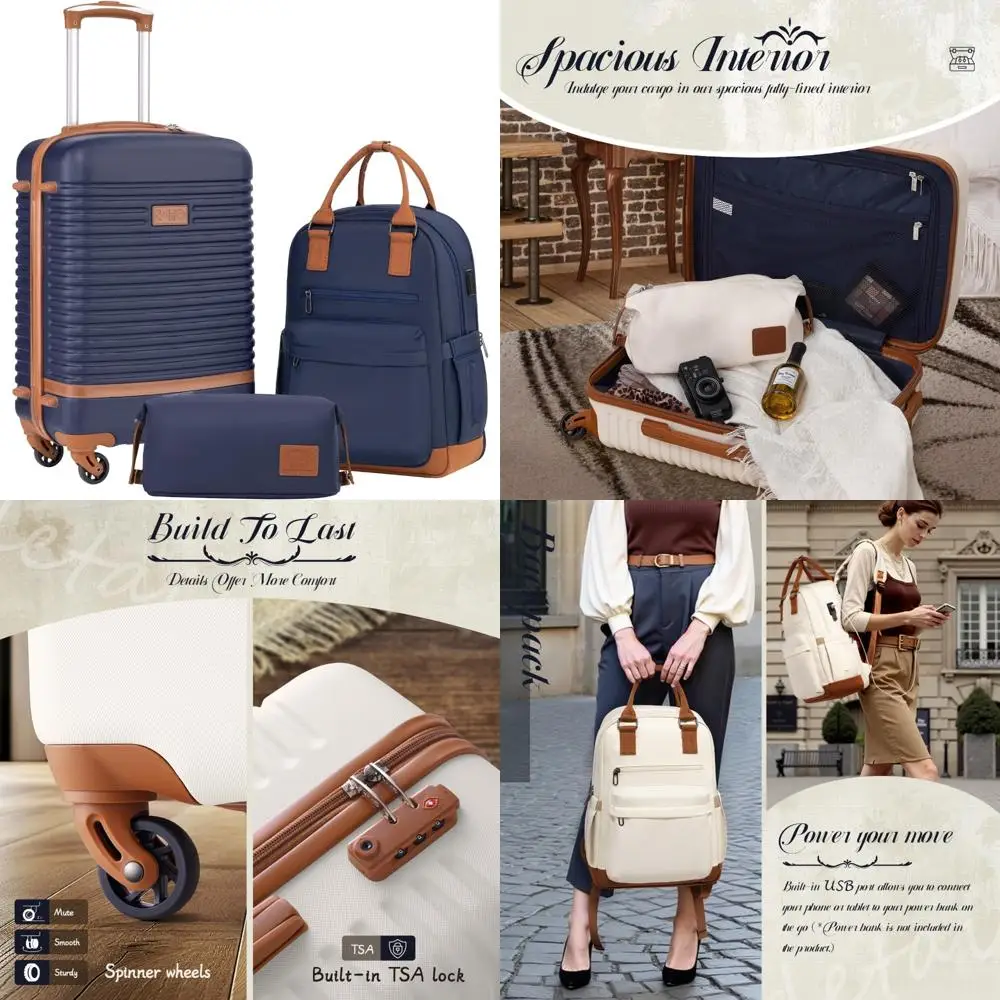 

3 Piece Carry-On Luggage Set with TSA Lock, Spinner Wheels, Hardshell, Lightweight for Travel, Navy Blue