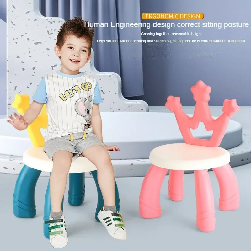 Chair Backrest Anti-fall Stool Children\'s Plastic Chair Building Blocks Table and Chair Household Anti-slip Baby Dining