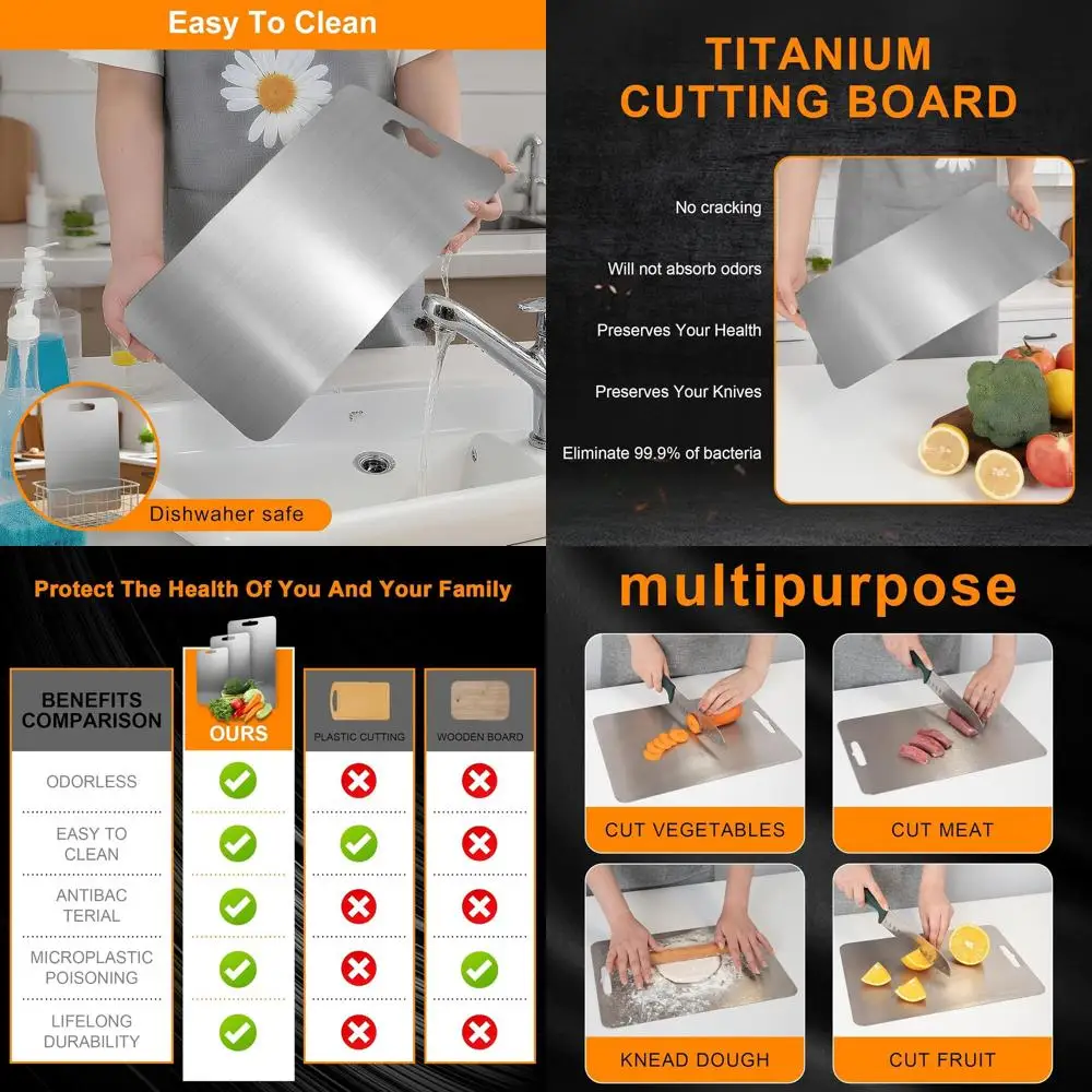 

Double-Sided Pure Titanium Kitchen Cutting Board, 14x10 Inches, Ideal for Meat, Fruit, and Veggie Preparation