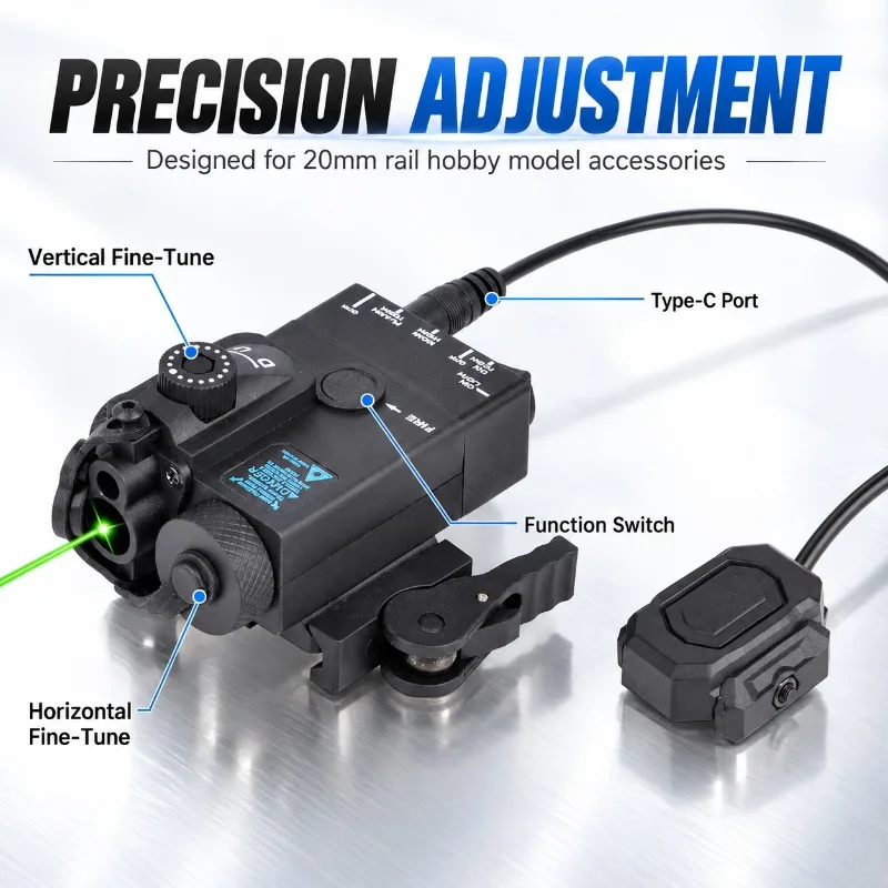 MINI‑A2 Calibration Laser Module Type‑C Rechargeable Hobby Accessory Fits Standard 20mm Rail