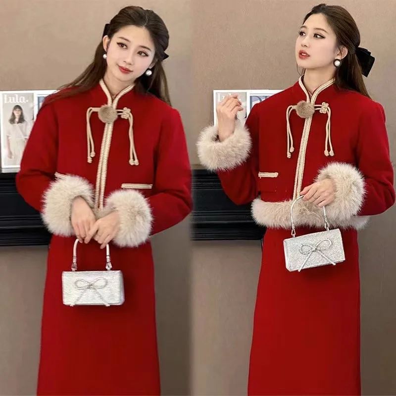 

UNXX New Chinese Style Women’s Wear 2023: Autumn-Winter Red Outfit Set for Slightly Plump Figures for The New Year High Quality