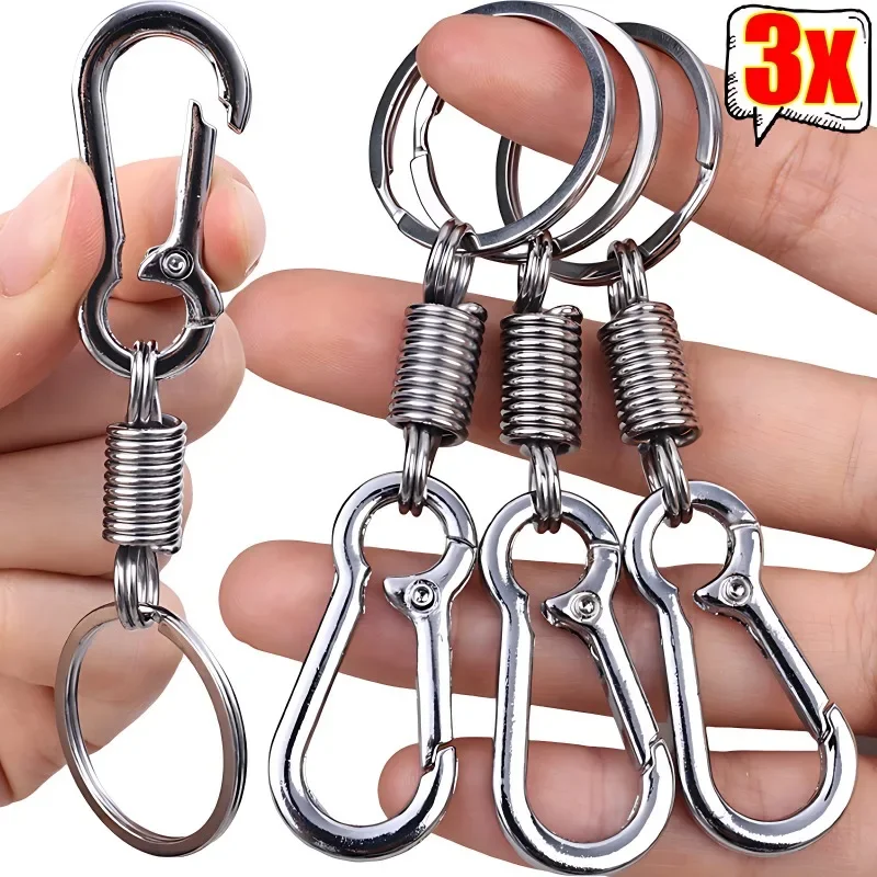 Elastic Spring Key Chain Metal Gourd Buckle Clasp Car Strong Retractable Carabiner Hanging Keychain Simple Climbing Hook Keyring