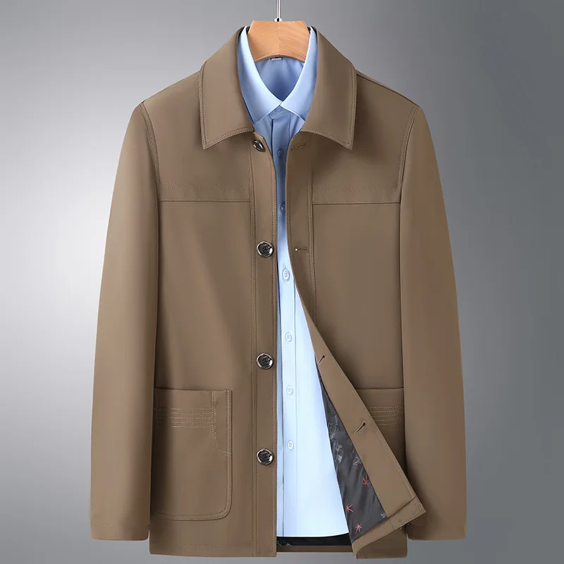 Spring/Autumn Loose-fitting Men's Casual Jacket Large-size Pure Color Fabric Fashionable Lapel Minimalist Style Jacket