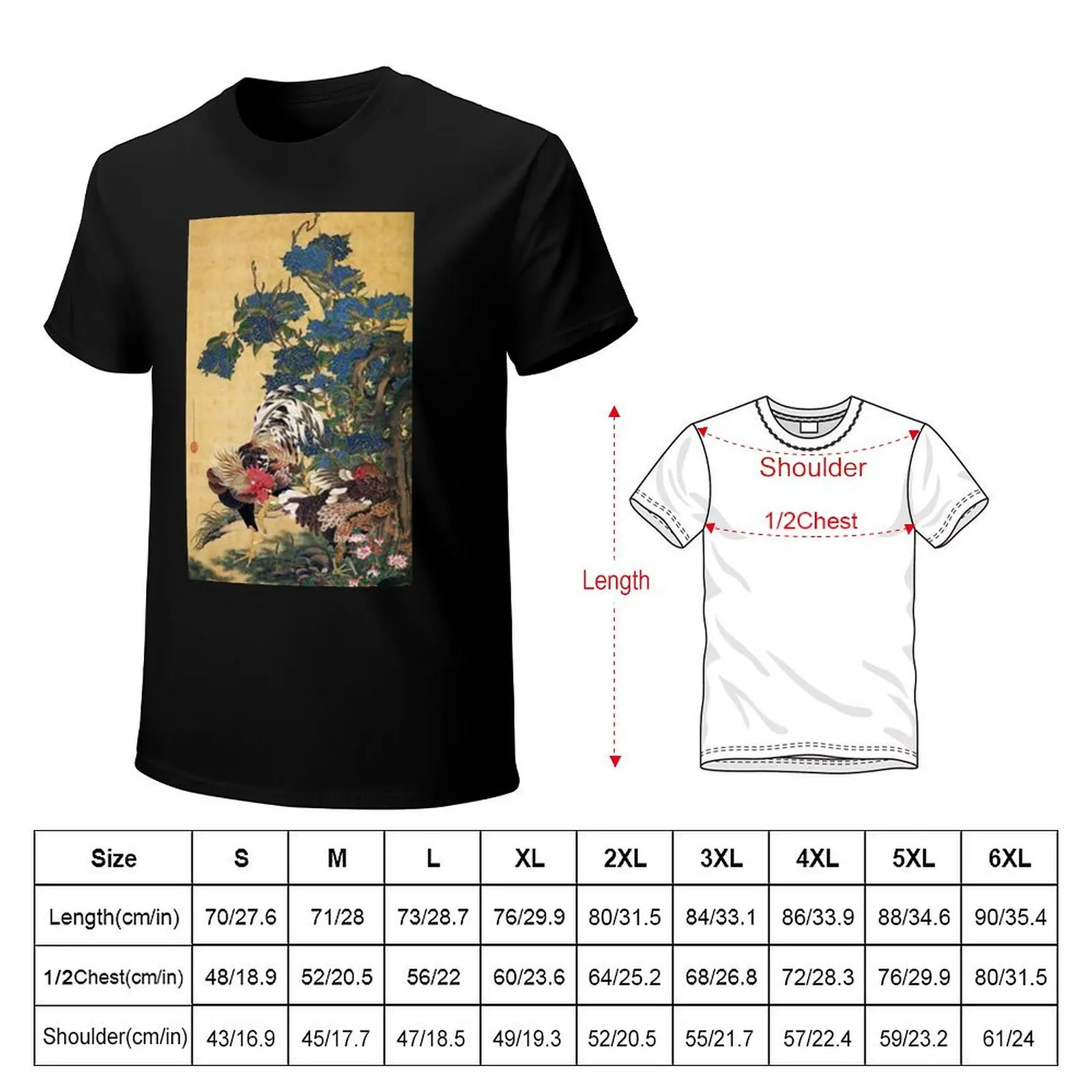Favourite Artist - Rooster and Hen With Hydrangeas - Jakuchu Ito T-Shirt t shirt man designer T-Shirt