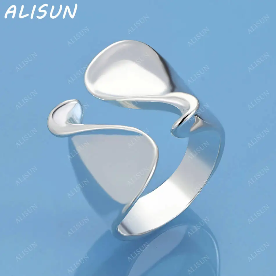 

ALISUN 925 Sterling Silver Design Curve Wide Ring For Women Men Fashion Jewelry Vintage Grace Charm Noble Party Birthday Gifts