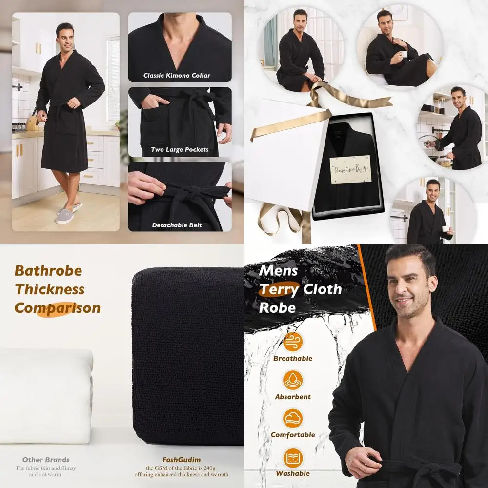 

Big & Tall Men's Kimono Style Spa Robe - Super Absorbent, Calf Length with Pockets