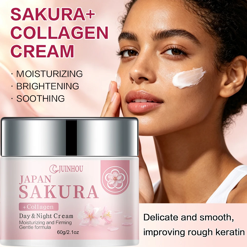 JUINHOU Sakura Collagen Face Cream Hydrating Smooth Facial Moisturizer Firming Skin Reduce Fine Lines Daily Anti Aging Skin Care