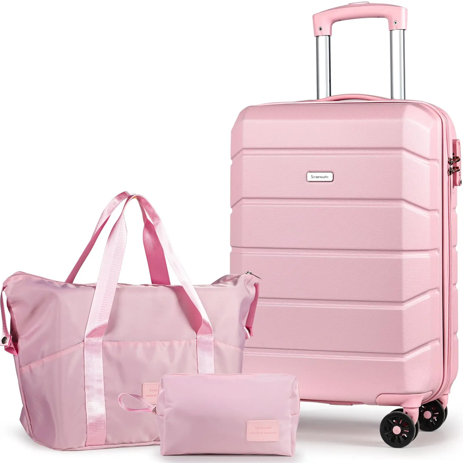Maleta de mano con ruedas de carcasa dura, equipaje de cabina de viaje ligero con cerradura, bolsa de lona de viaje de 21 pulgadas + bolsa de aseo