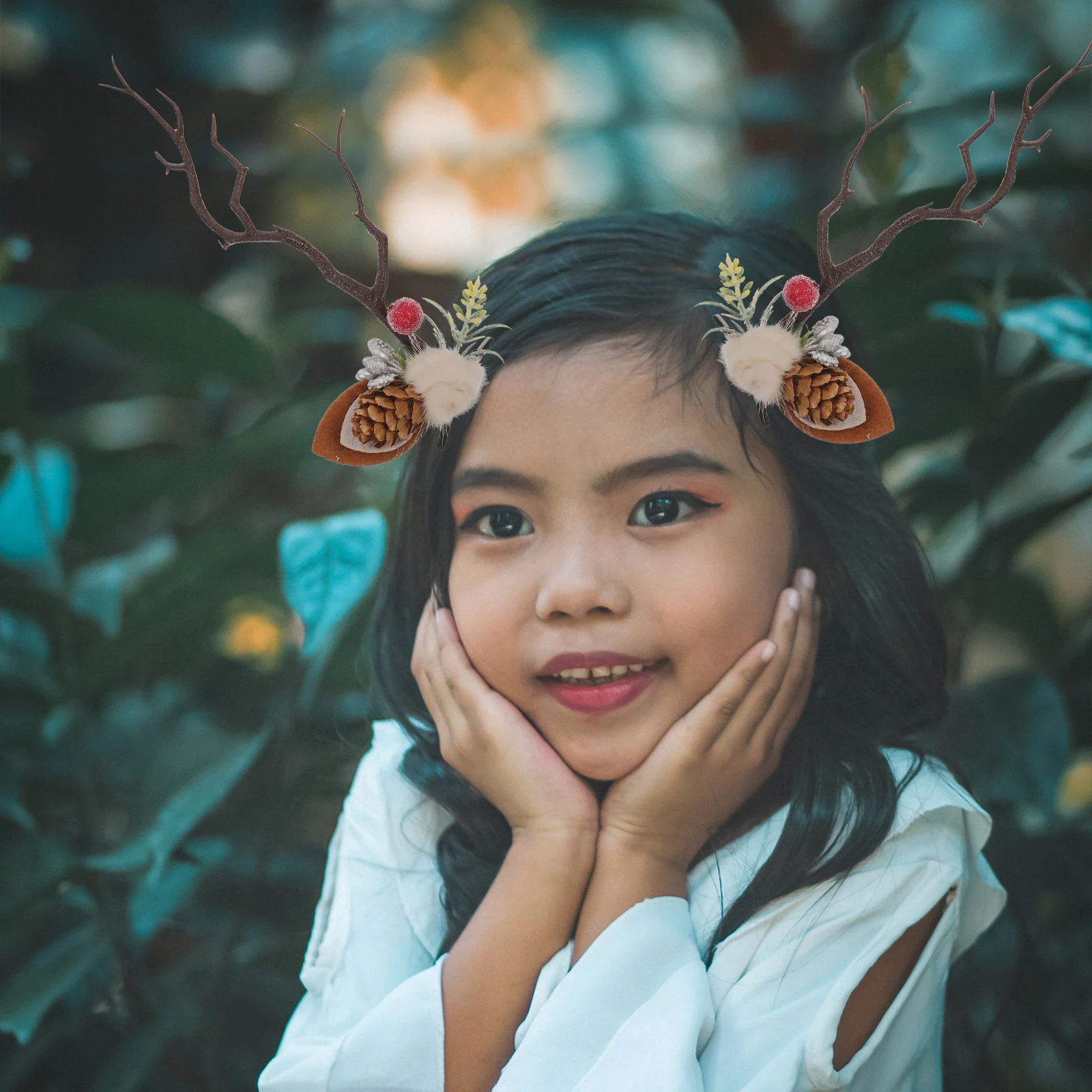 

White Antler Clip Horns Hair Grip for Women Girls Elk Horn Christmas Hairpin Accessories Flower Design Sweet Style