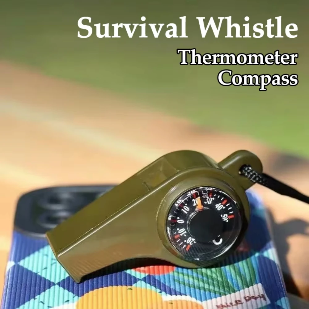 3-in-1 Outdoor-Notfallpfeife mit Kompass, Thermometer, Outdoor-Pfeife, Bequem zu Tragen, Geeignet für Camping und Wandern – Detail 1