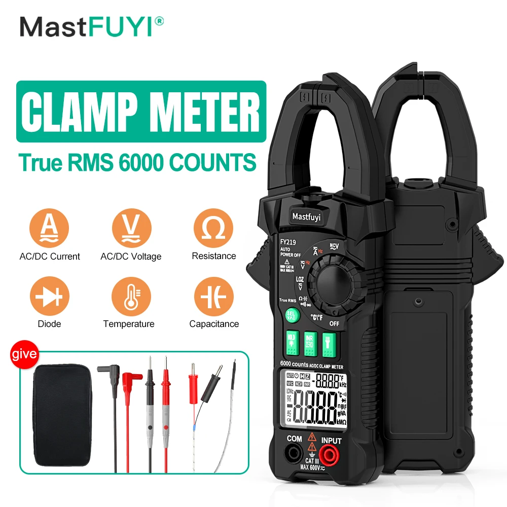 

MASTFUYI Digital Clamp Meter Multimeter Auto Range True RMS High Precision AC/DC Current Voltage Inrush Current Temperature Test