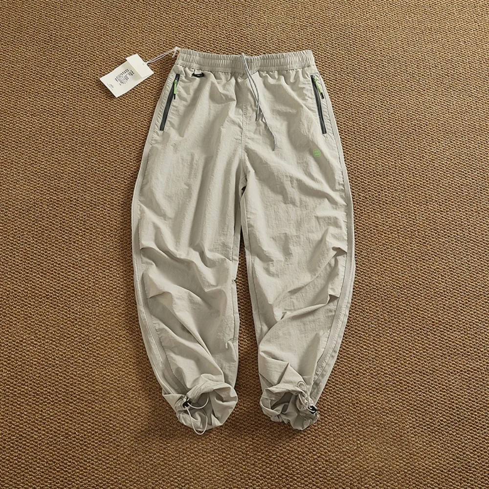 Quick-drying breathable American-style work pants for men, loose feet, drawstring, and casual pants