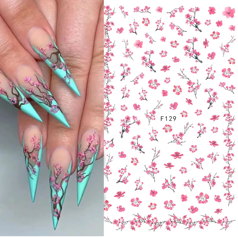 1PCS Sakura Nail Stickers Dandelion Nail Art Decoration Nail Decals Tulip Self-adhesive Flowers Stickers Press On Nails Stickers