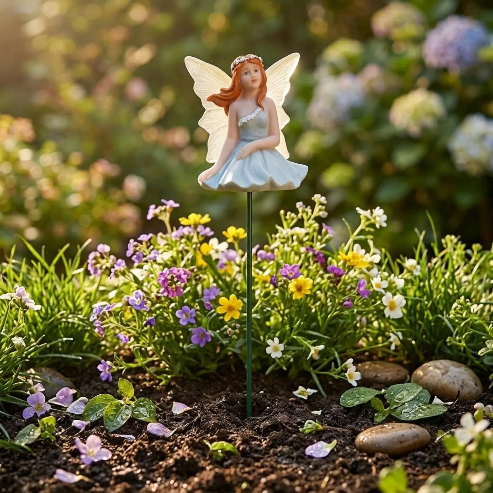 4 Pieces Fairy Garden Figurines Lichen Scene Garden Fairy Decoration Outdoor Decor Miniature Cute for Gardeners
