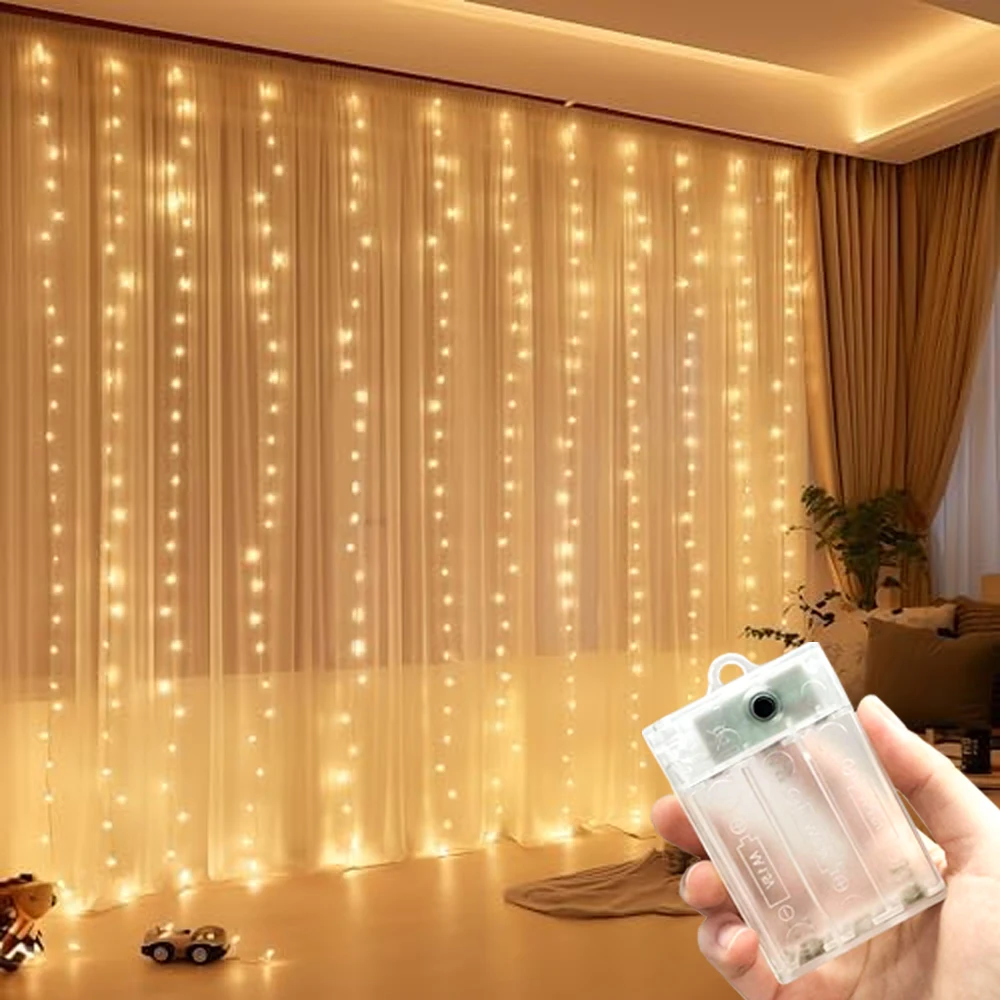 

Светодиодная гирлянда-штора для свадьбы, дня рождения, вечеринки, на батарейках, украшение для дома на Рамадан, Ид Мубарак, День матери