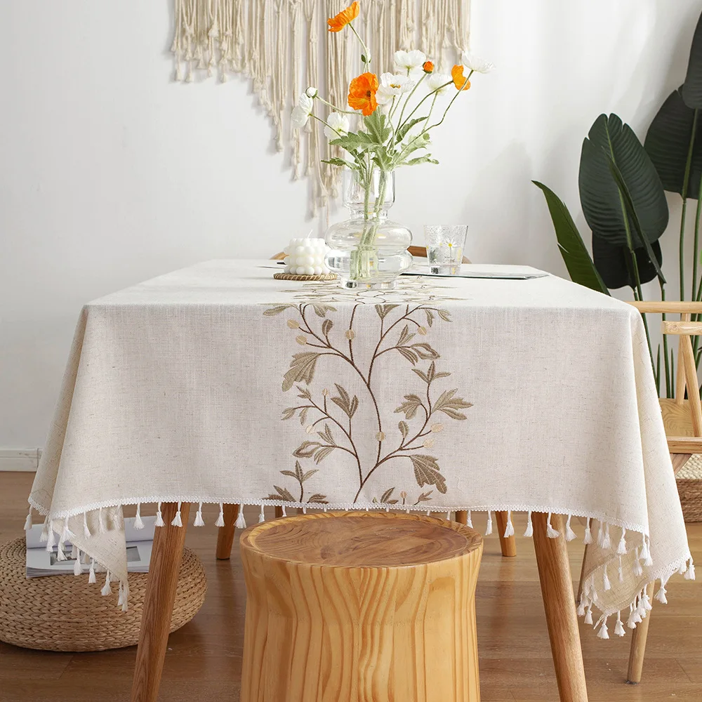 

Nordic Embroidery Table Cloth Tea Tassels Table Cover Art Cotton Linen Rectangular Simple Tablecloth Dinner Coffee Table Decor