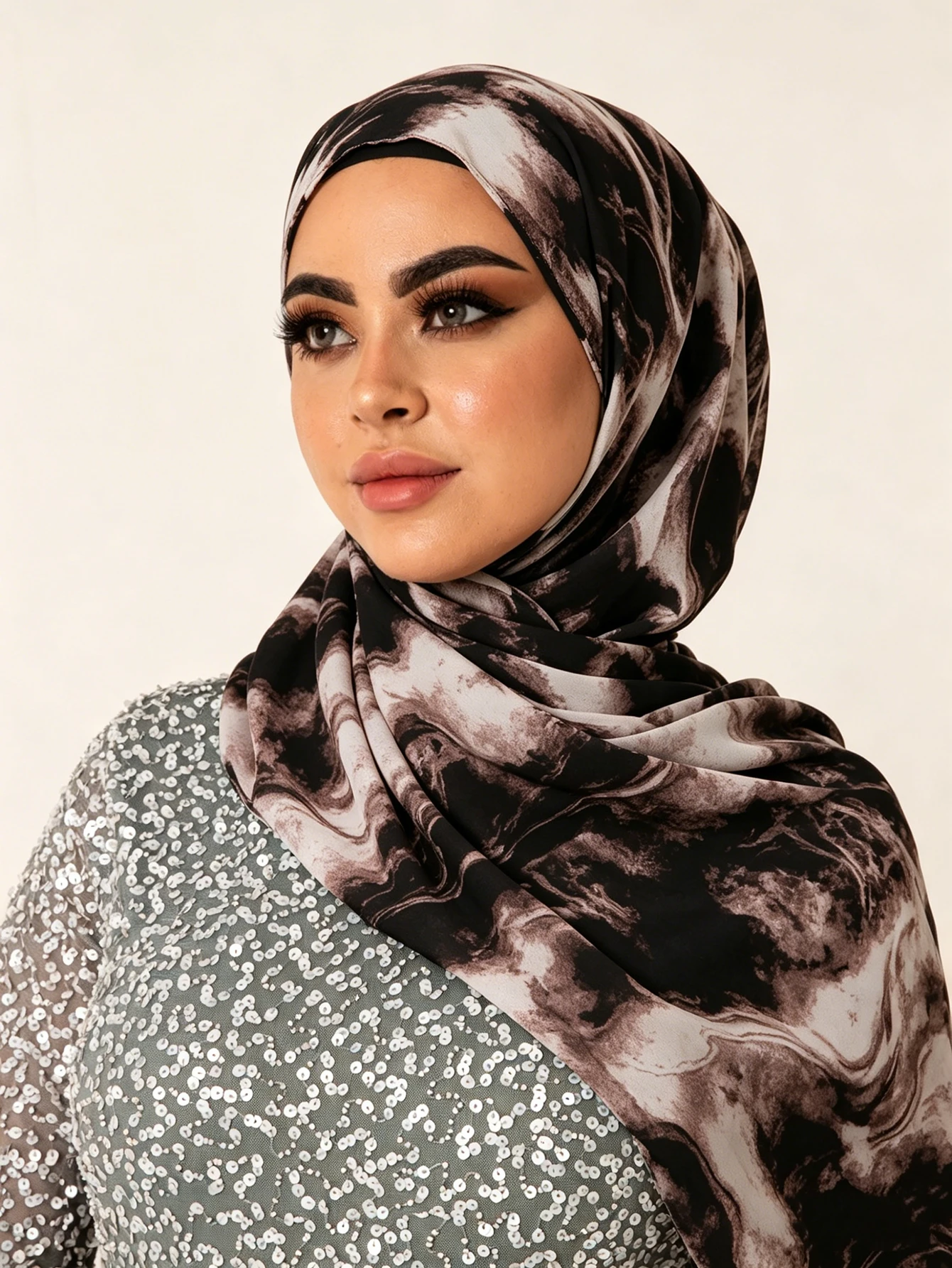 Stylish Marble Print Hijab Flowy Chiffon Muslim Headscarf Shawl Hijab Print Elegan Muslim Shawl Scarf for Women