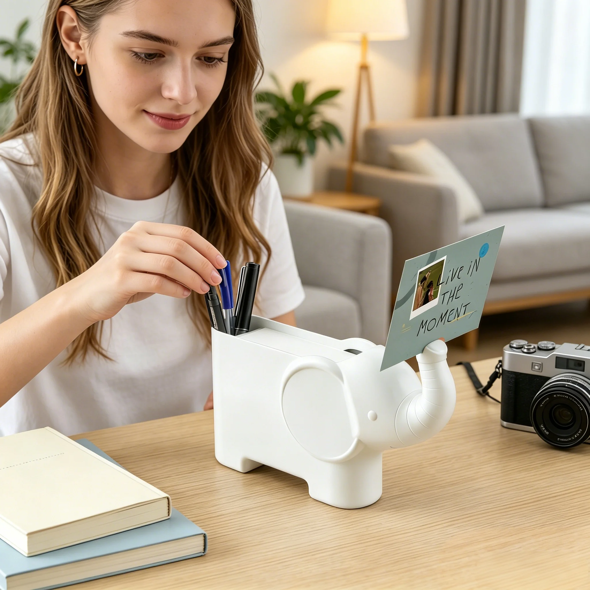 Elephant Desk Organizer with , Multifunctional Pen Pencil Cup Holder for Office School Home, Cute Animal Desktop Decor & Station