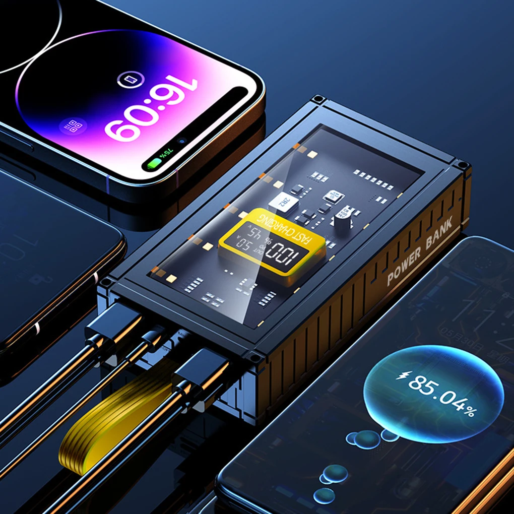 باور بانك على شكل حاوية شفافة 20000 مللي أمبير في الساعة مع شحن سريع 120 وات مدمج لهاتف آيفون 16 15 14 وشاومي #3