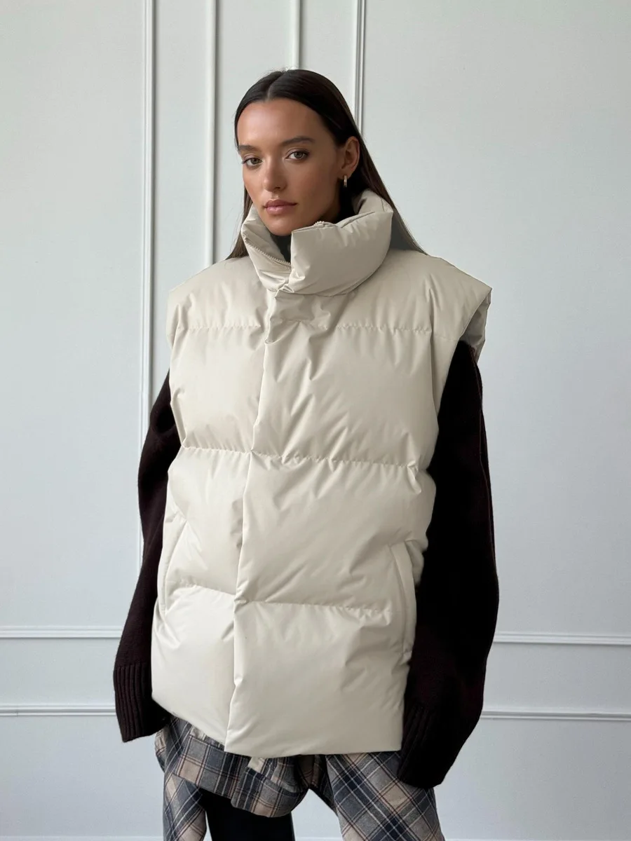 Parka sans manches à col montant pour femme, couleur unie, fermeture éclair, décontractée, tendance, nouvelle mode américaine et européenne, hiver automne