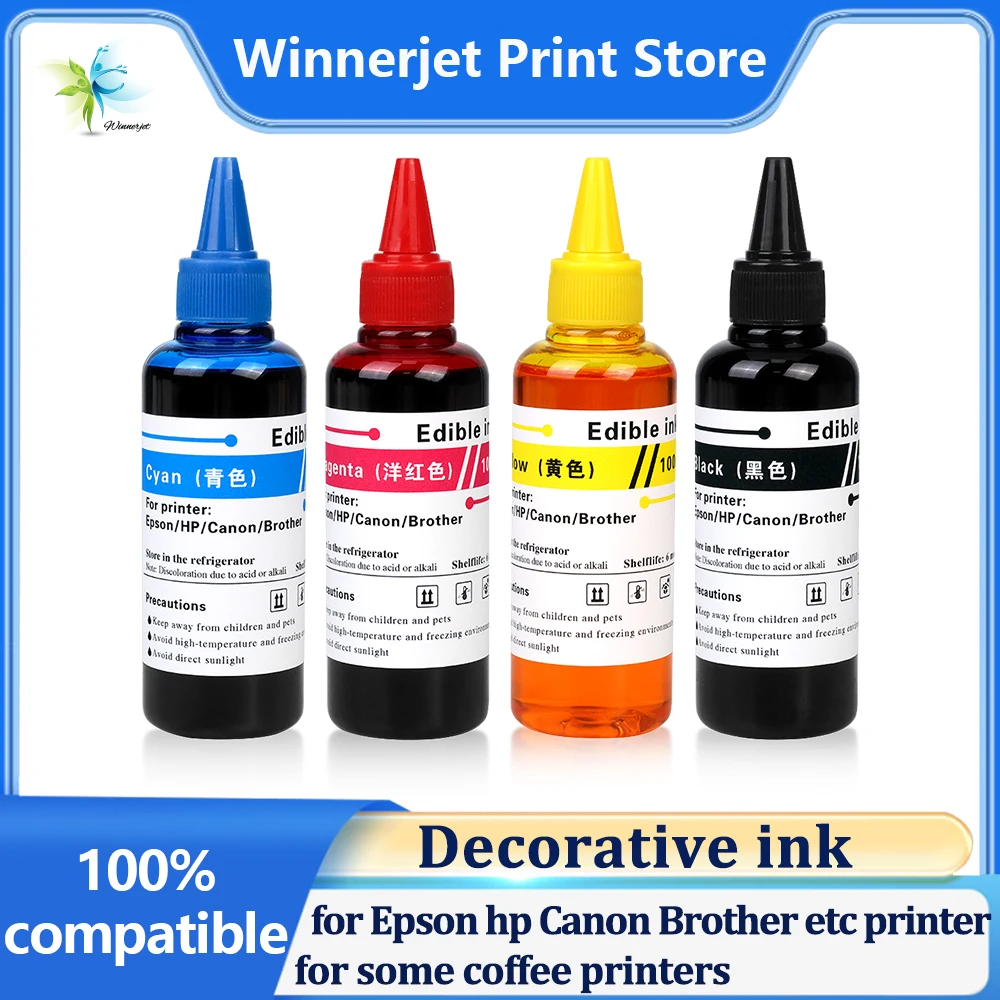 Winnerjet 100ml Decorative Ink Refill Ink Bottles for Epson HP Canon Brother Etc Ink Printer and for Some Coffee Printers
