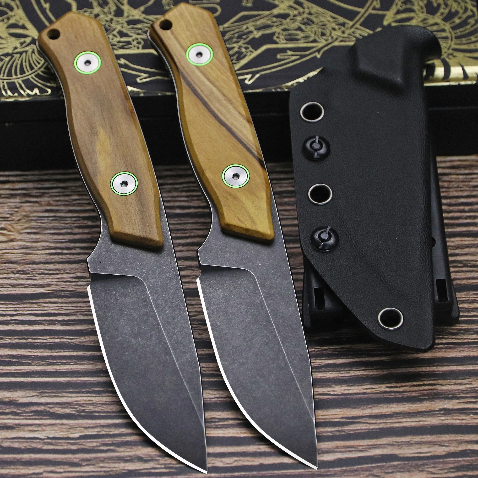 Direct camping knife, high hardness 9CR18MOV steel + olive wood survival knife, portable small knife