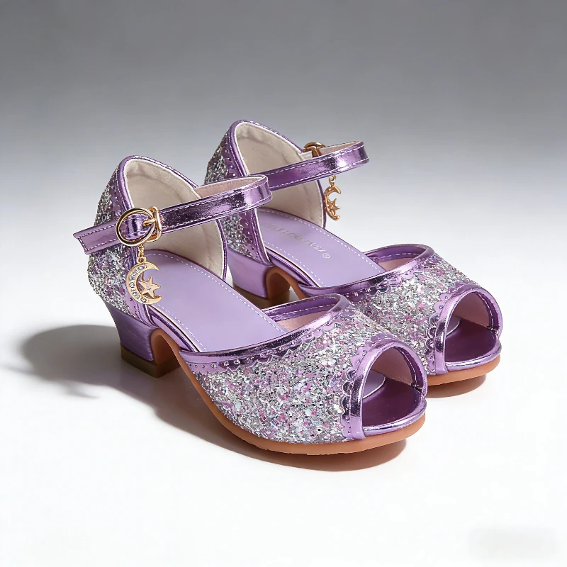 

Summer Fairy Girls Shining Princess Sandals Gorgeous High Heels Open-Toe Shoes Halloween Masquerade Carnival Party Kids Sandal
