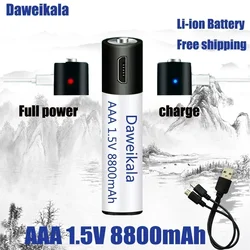 High capacity 1.5V AAA 8800 mWh USB rechargeable li-ion battery for remote control mouse small fan Electric toy battery + Cable