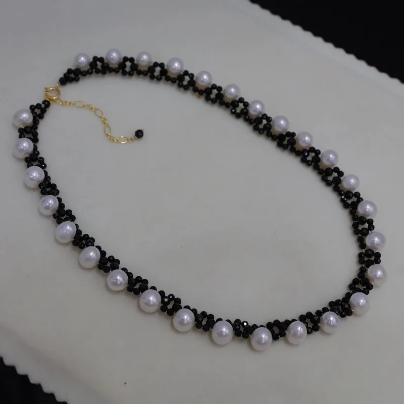 

SGARIT Black Spinel Necklace 14k Filled Gold Bracelet Natural Freshwater Pearl Women Highend Luxurious Jewelry Set
