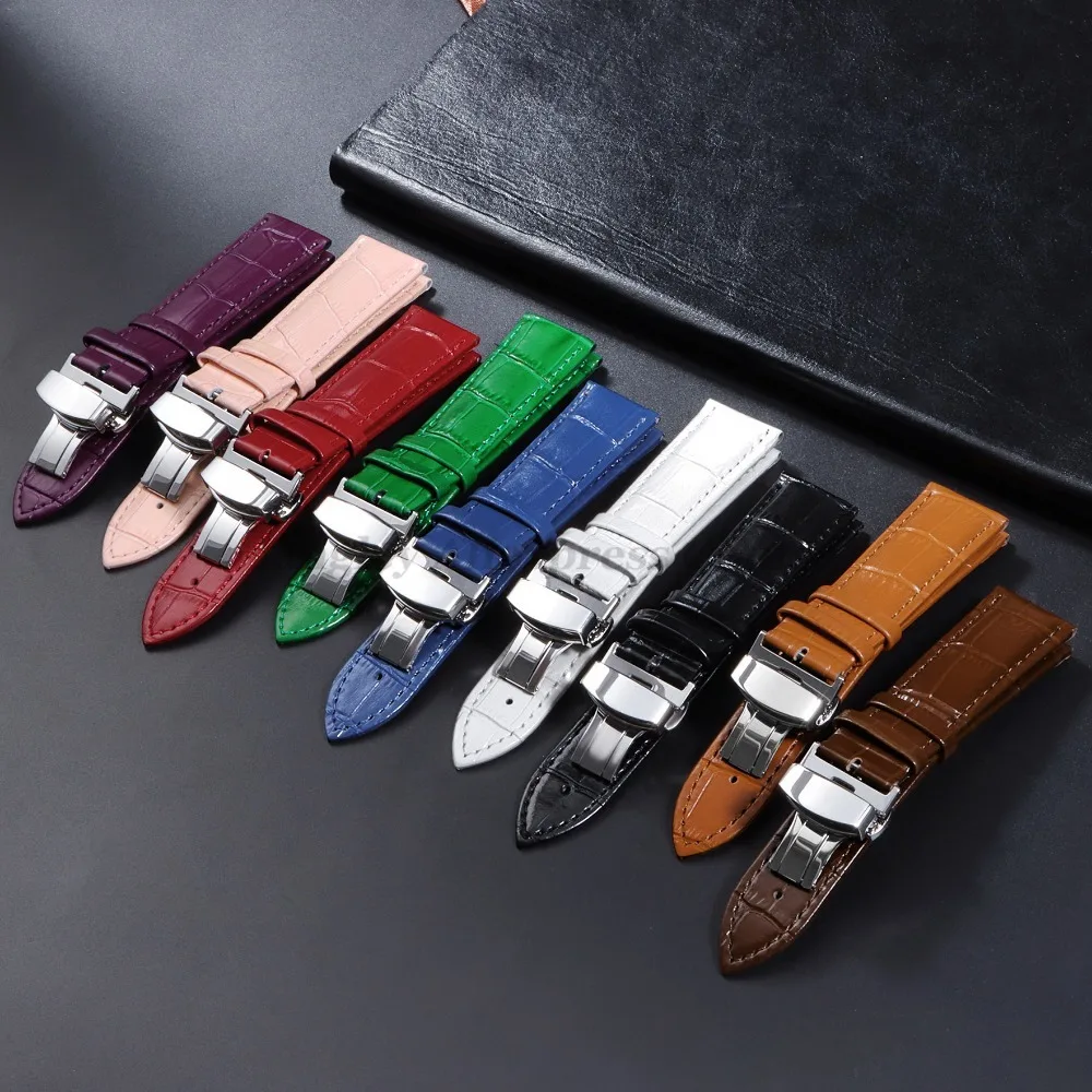 16mm 18mm 20mm 21mm 22mm 24mm Crocodile Pattern Straps for Omega Bracelet for Seiko Vintage Leather Watch Band Butterfly Buckle