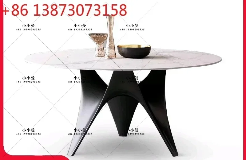 Slate dining table Built-in turntable large round table dining table