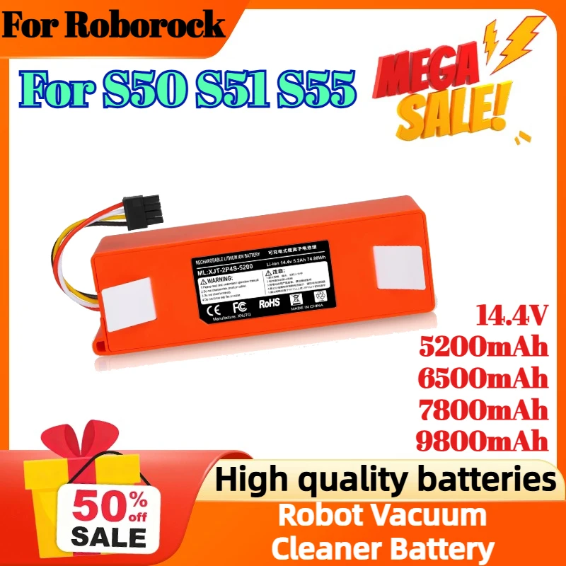 

14.4V 5200mAh 6500mAh 7800mAh 9800mAh Robot Vacuum Cleaner Battery for Roborock S50 S51 S55 Accessory Spare Parts Li-ion Battery