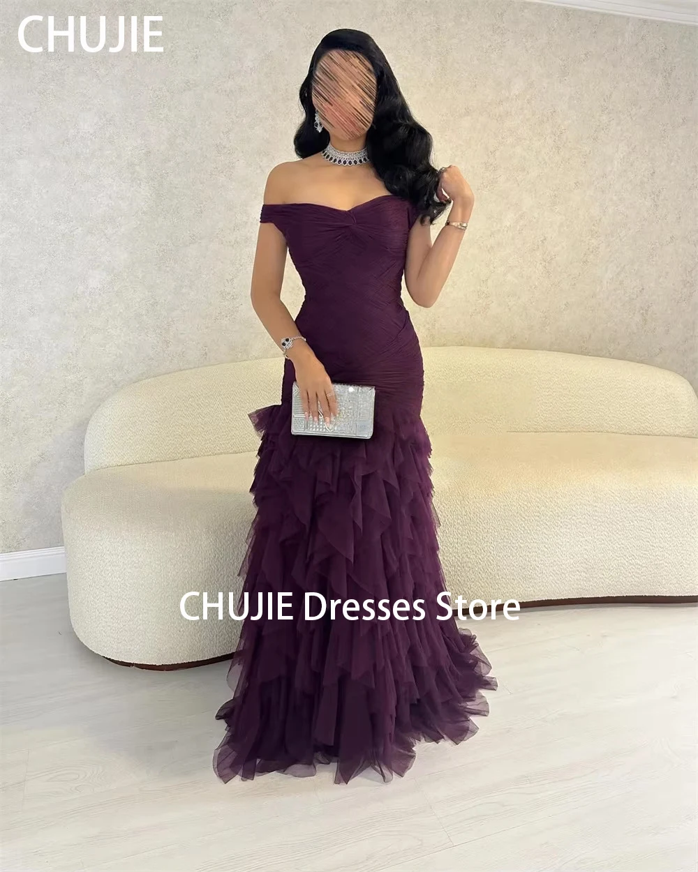 Sukienki wieczorowe z tiulu w kolorze śliwkowym, warstwowe, na wesele, koktajl, modne, do ziemi, formalne, suknie balowe, sukienka na studniówkę, فستان المساء, szyte na miarę