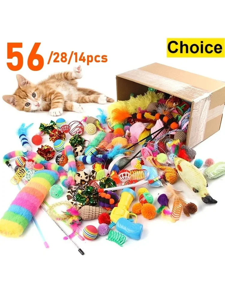 28 Stück/14 Stück Katzenspielzeug-Mischpack Sortierte Plastik- & Plüschspielzeuge für Mehrere Katzen Interaktives Spiel